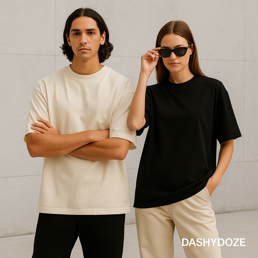 Dashydoze oversized t-shirt laid flat to show relaxed fit and high-quality cotton fabric.”