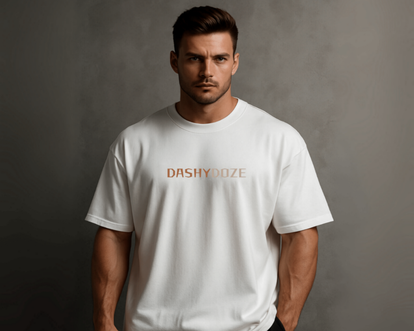 "DASHYDOZE Premium Oversized White T-Shirt – Unisex Streetwear with Logo & Graphic Back Print" - Dashydoze