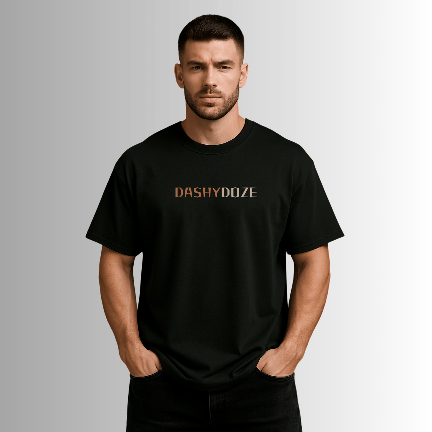 "DASHYDOZE Premium Black Oversized T-Shirt – Unisex Streetwear with Logo & Graphic Back Print" - Dashydoze