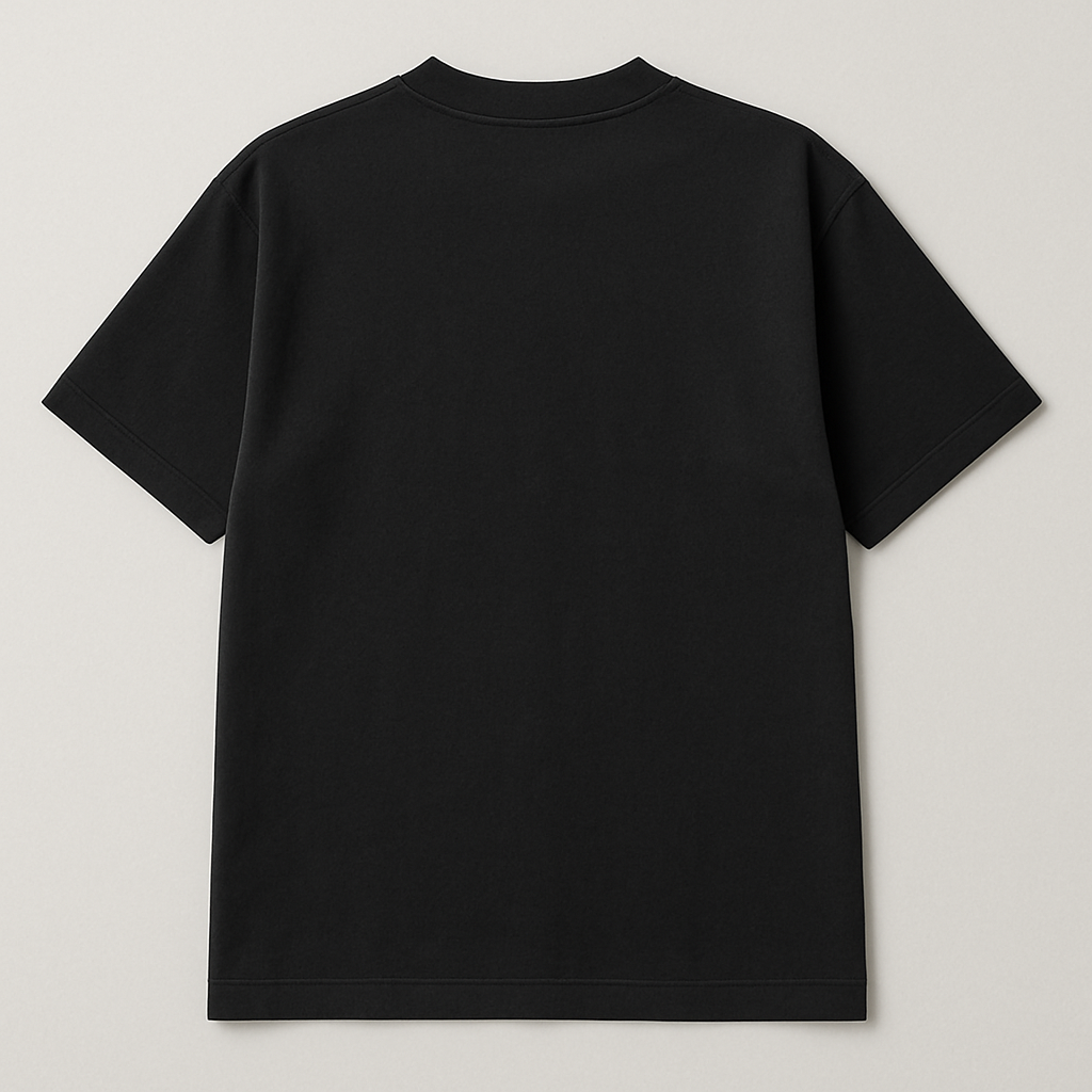 Black t-shirt on a light gray background