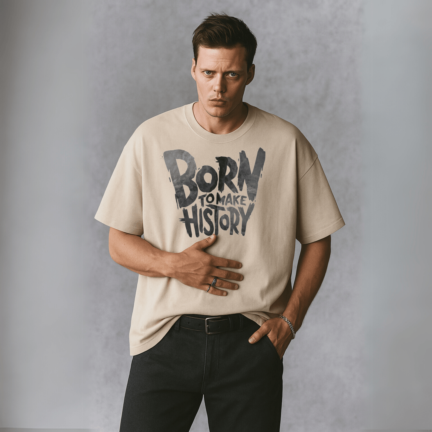 Dashydoze Oversized Beige T-Shirt - "Born to Make History" Design - Dashydoze