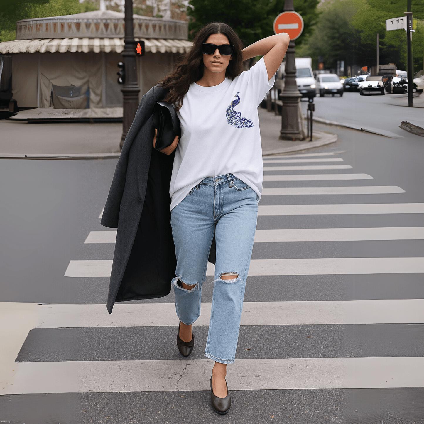 Dashydoze Oversized Peacock Tee - Unisex Streetwear in White - Dashydoze