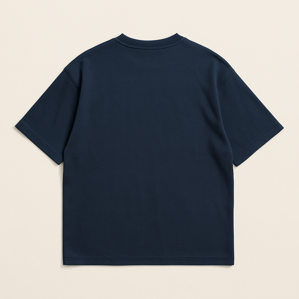 Navy blue t-shirt on a beige background