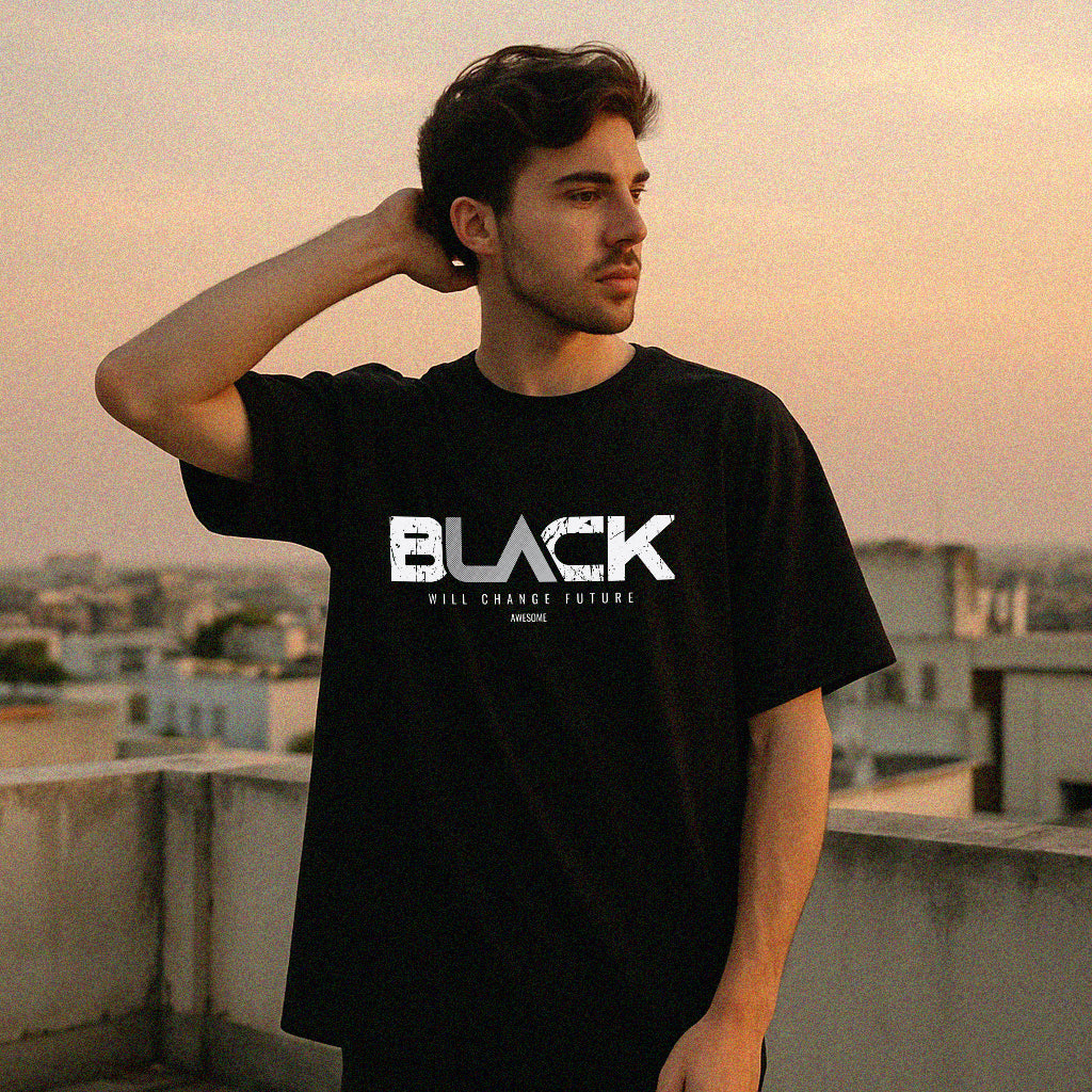 Black Oversized T-Shirt – "BLACK Will Change Future" Printed Tee | Premium Cotton | Unisex Streetwear